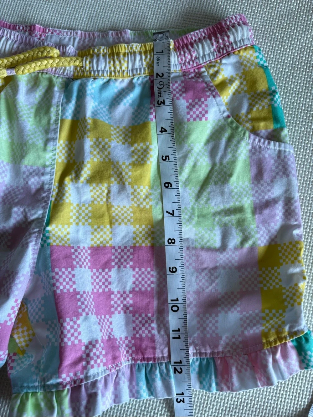 Lands End Girls Shorts XL 14/16 Gingham Rainbow Ruffle Cotton Colorful Preppy